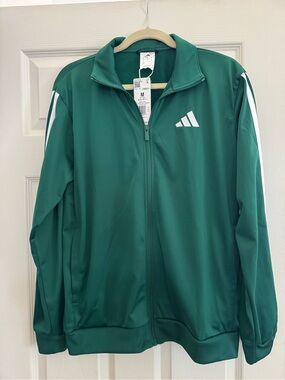 adidas Green Full-Zip Athletic Track Jacket with White Accents